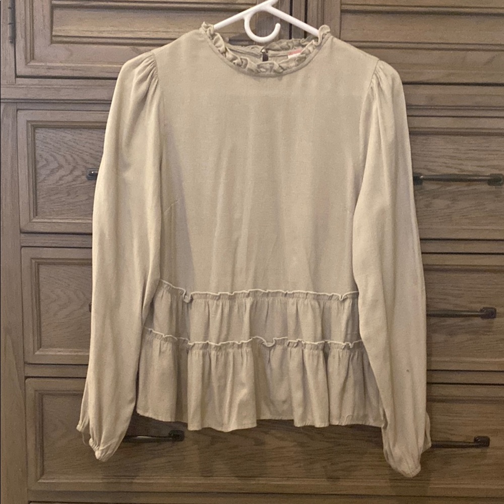 Elegant Beige Ruffle Blouse